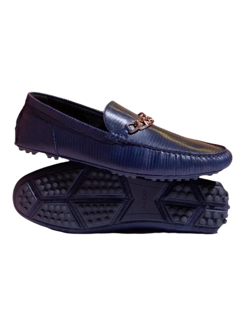 ALDO Davinch Lizard Embossed Loafer Driving Shoe Navy Blue Size 11…Normcore